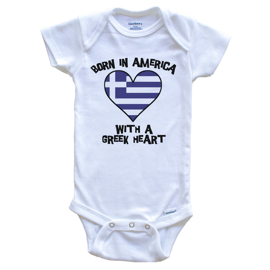 Born In America With A Greek Heart Baby Onesie Greece Flag Baby Bodysuit