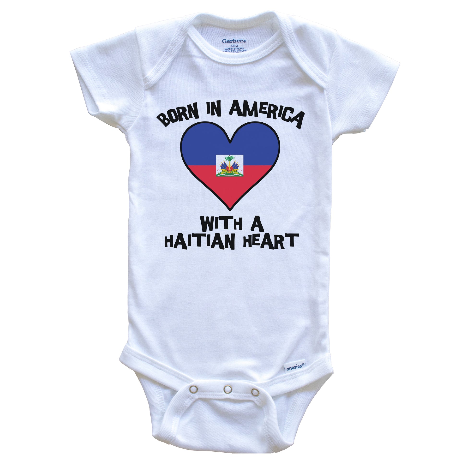 Born In America With A Haitian Heart Baby Onesie Haiti Flag Baby Bodysuit