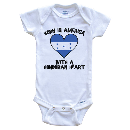 Born In America With A Honduran Heart Baby Onesie Honduras Flag Baby Bodysuit