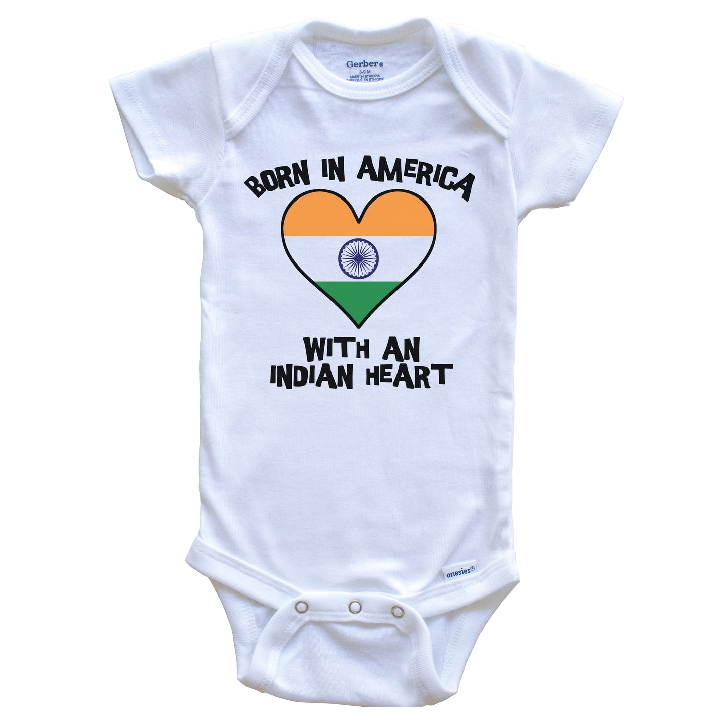 Born In America With A Indian Heart Baby Onesie India Flag Baby Bodysuit