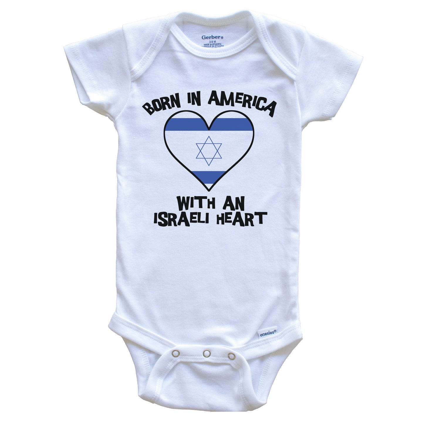 Born In America With An Israeli Heart Baby Onesie Israel Flag Baby Bodysuit