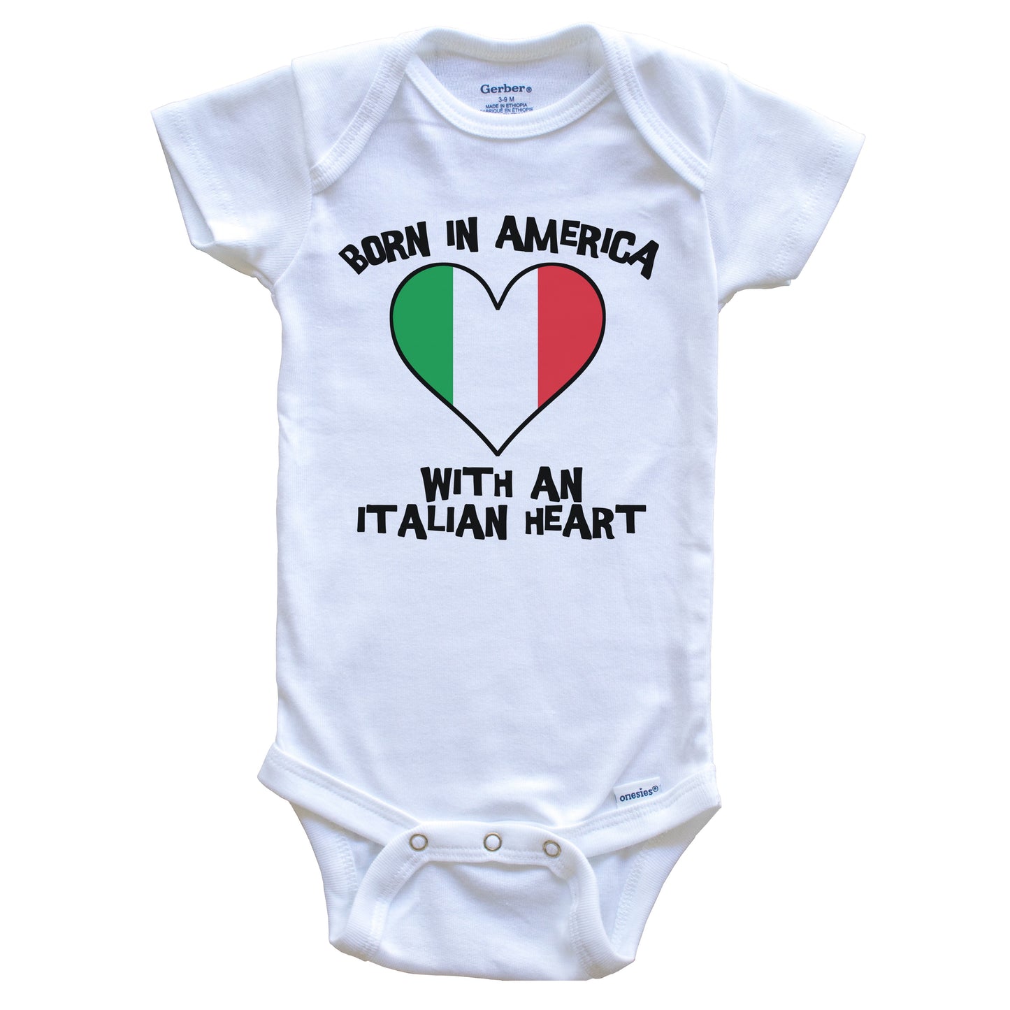 Born In America With An Italian Heart Baby Onesie Italy Flag Baby Bodysuit