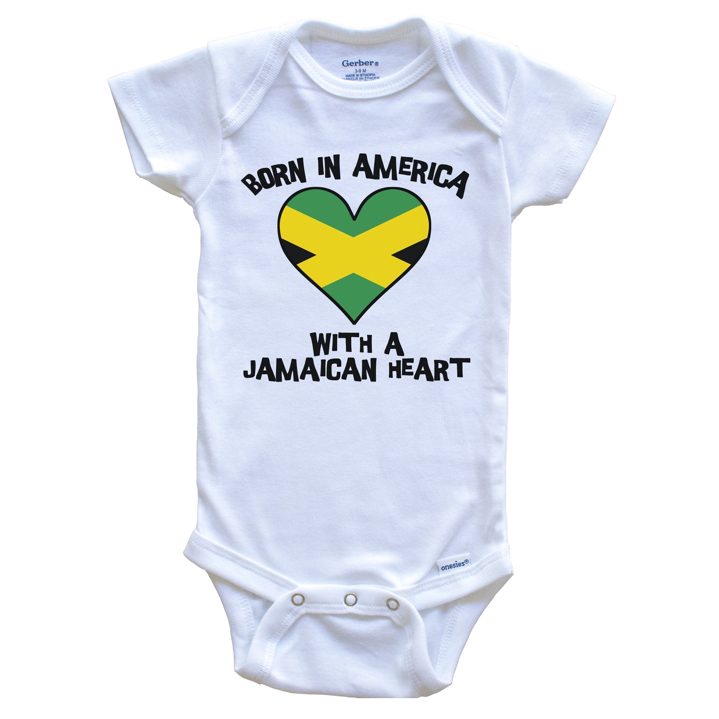 Born In America With A Jamaican Heart Baby Onesie Jamaica Flag Baby Bodysuit