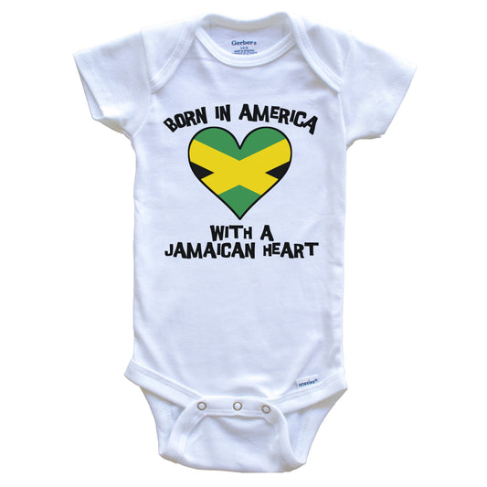 Born In America With A Jamaican Heart Baby Onesie Jamaica Flag Baby Bodysuit