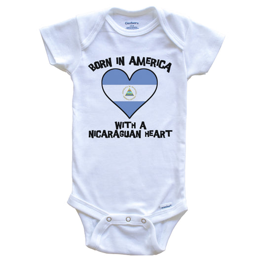 Born In America With A Nicaraguan Heart Baby Onesie Nicaragua Flag Baby Bodysuit