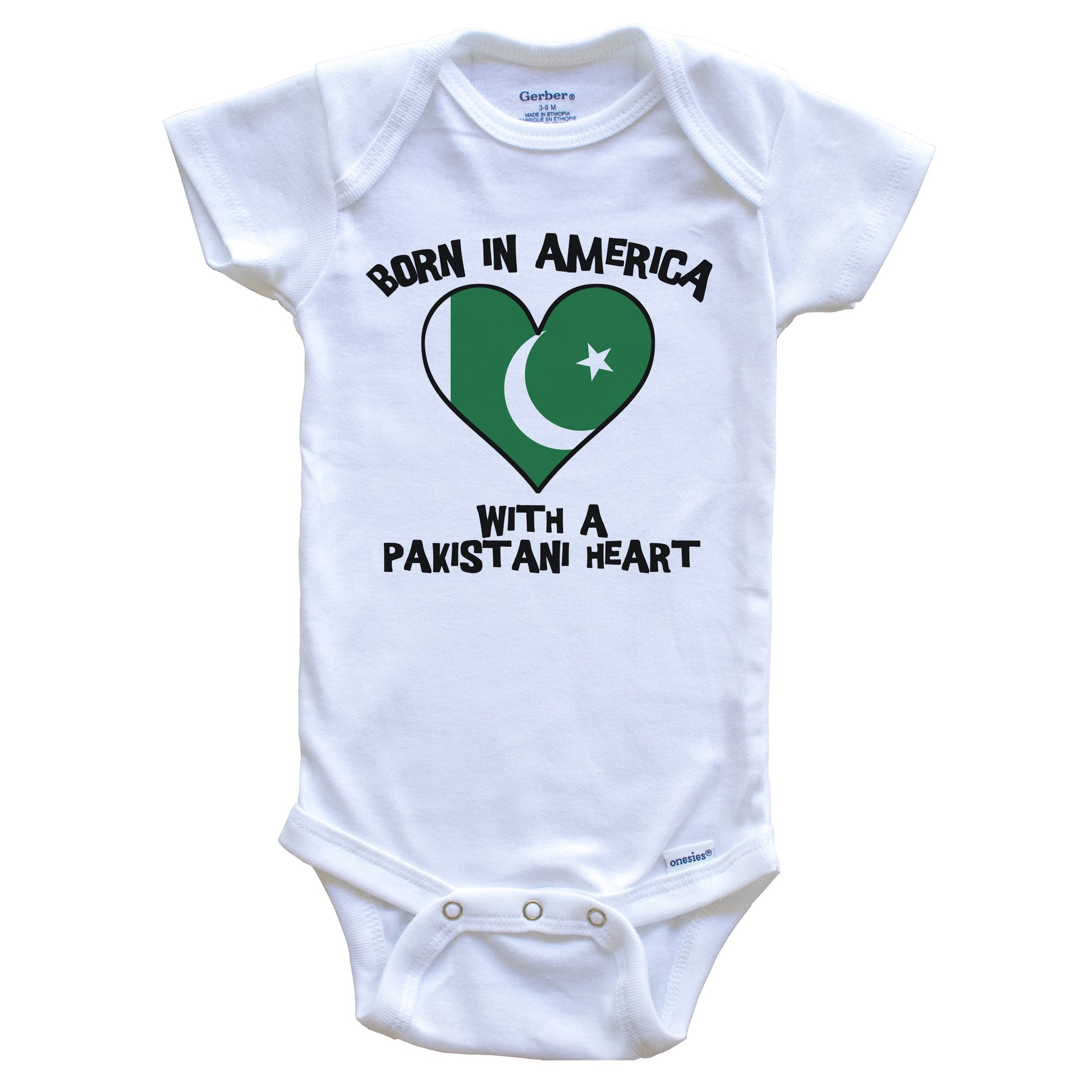 Born In America With A Pakistani Heart Baby Onesie Pakistan Flag Baby Bodysuit