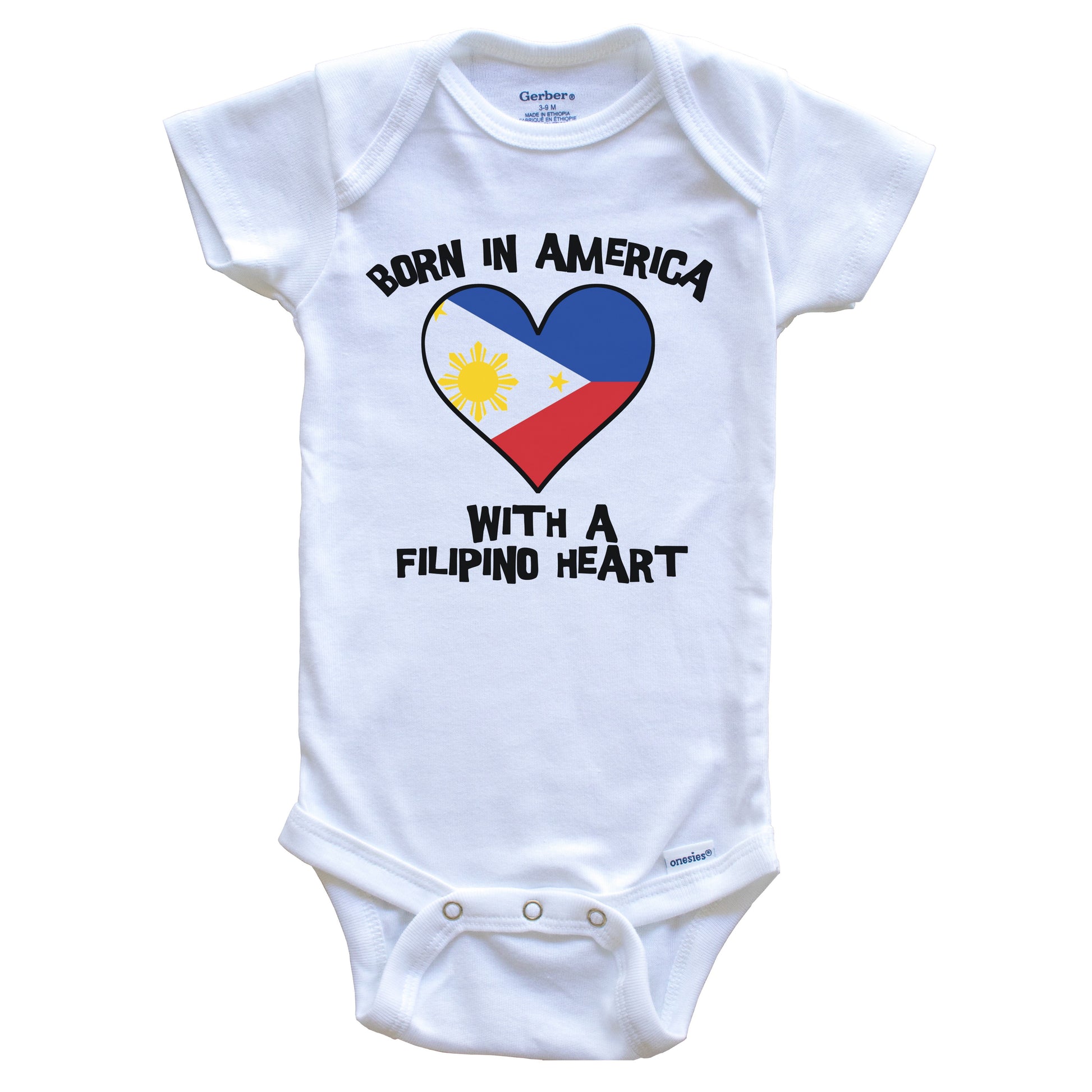 Born In America With A Filipino Heart Baby Onesie Philippines Flag Baby Bodysuit