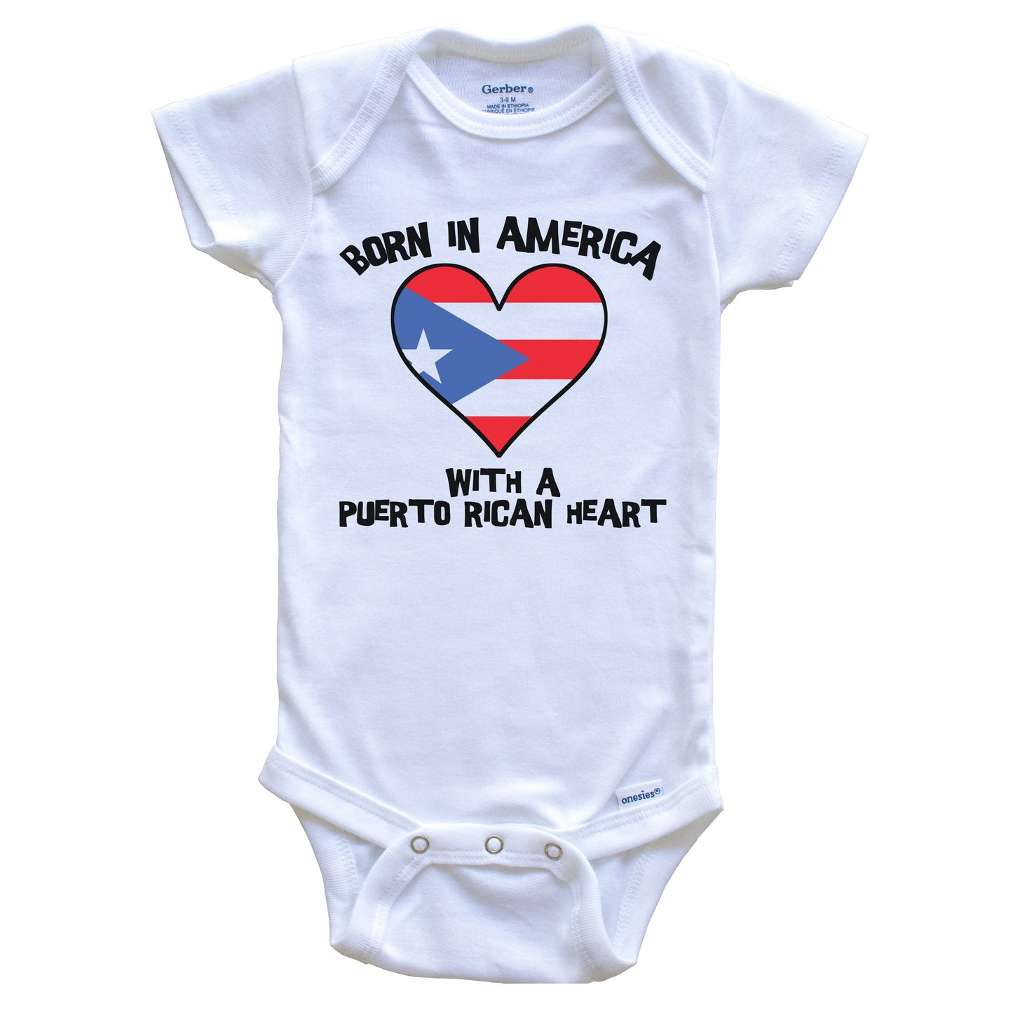 Born In America With A Puerto Rican Heart Baby Onesie Puerto Rico Flag Baby Bodysuit