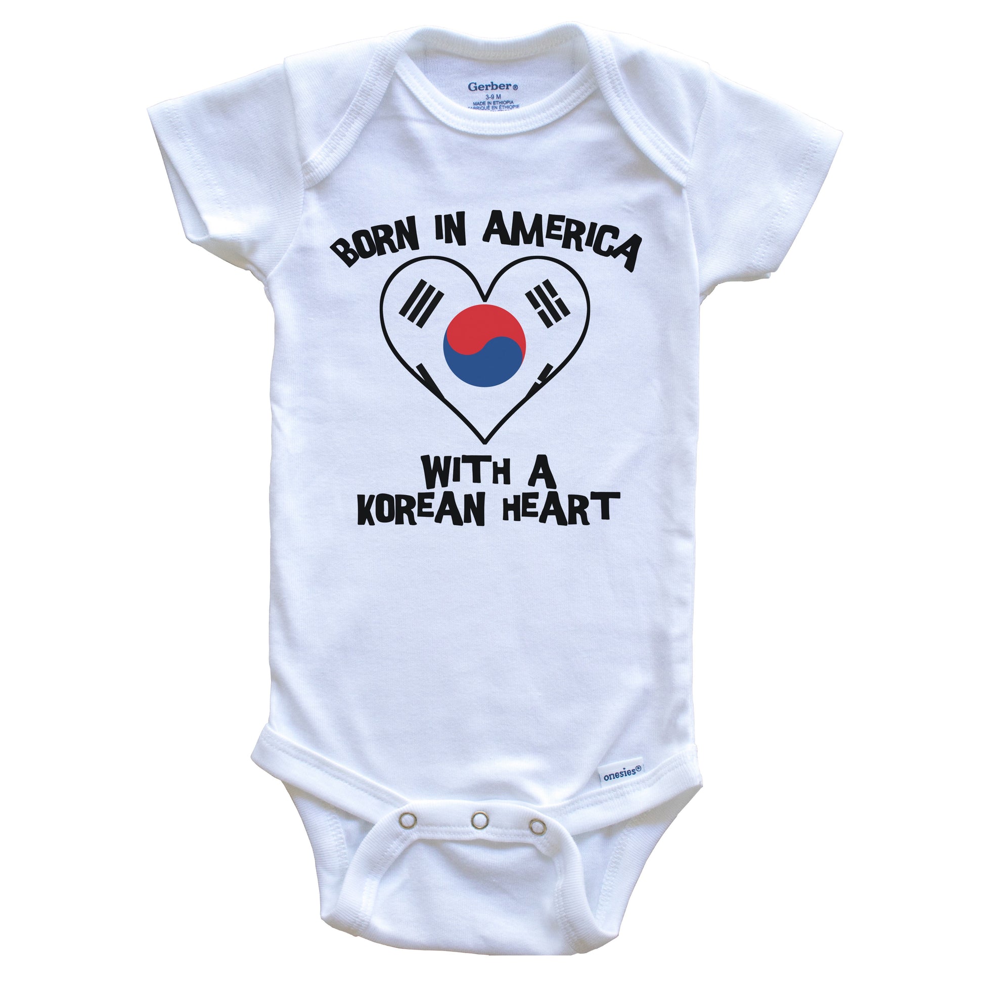 Born In America With A Korean Heart Baby Onesie South Korea Flag Baby Bodysuit