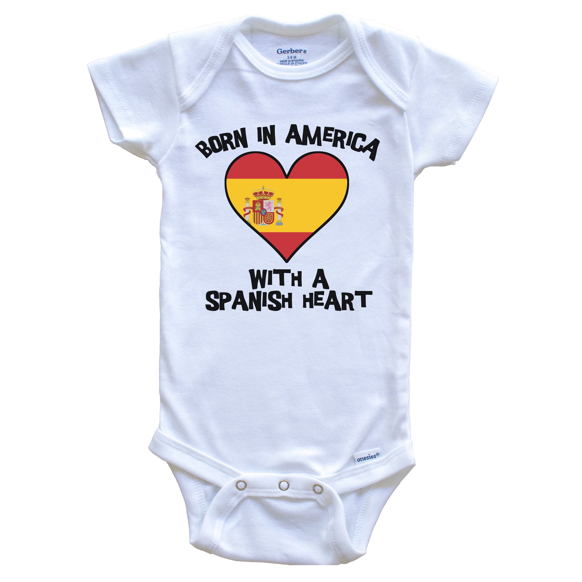Born In America With A Spanish Heart Baby Onesie Spain Flag Baby Bodysuit