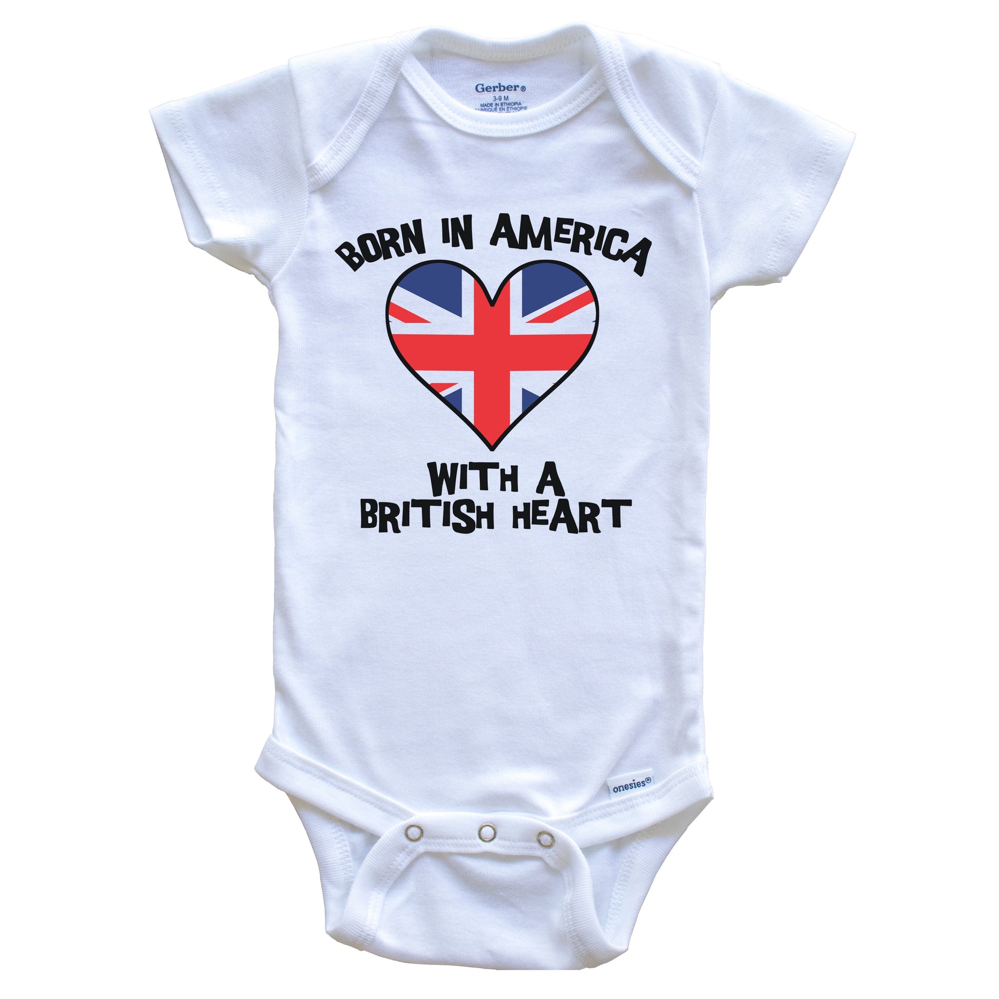 Born In America With A British Heart Baby Onesie United Kingdom Flag Baby Bodysuit