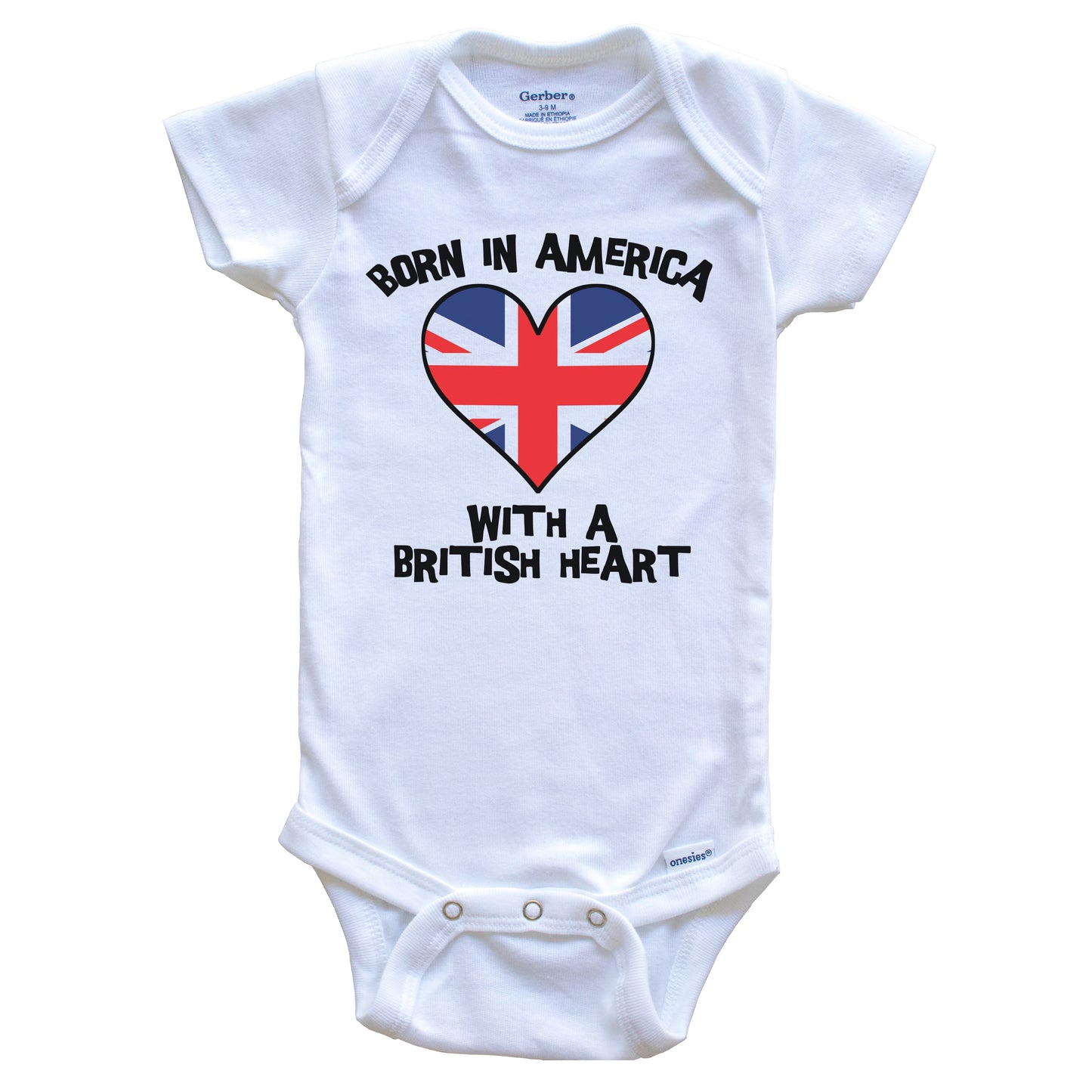 Born In America With A British Heart Baby Onesie United Kingdom Flag Baby Bodysuit