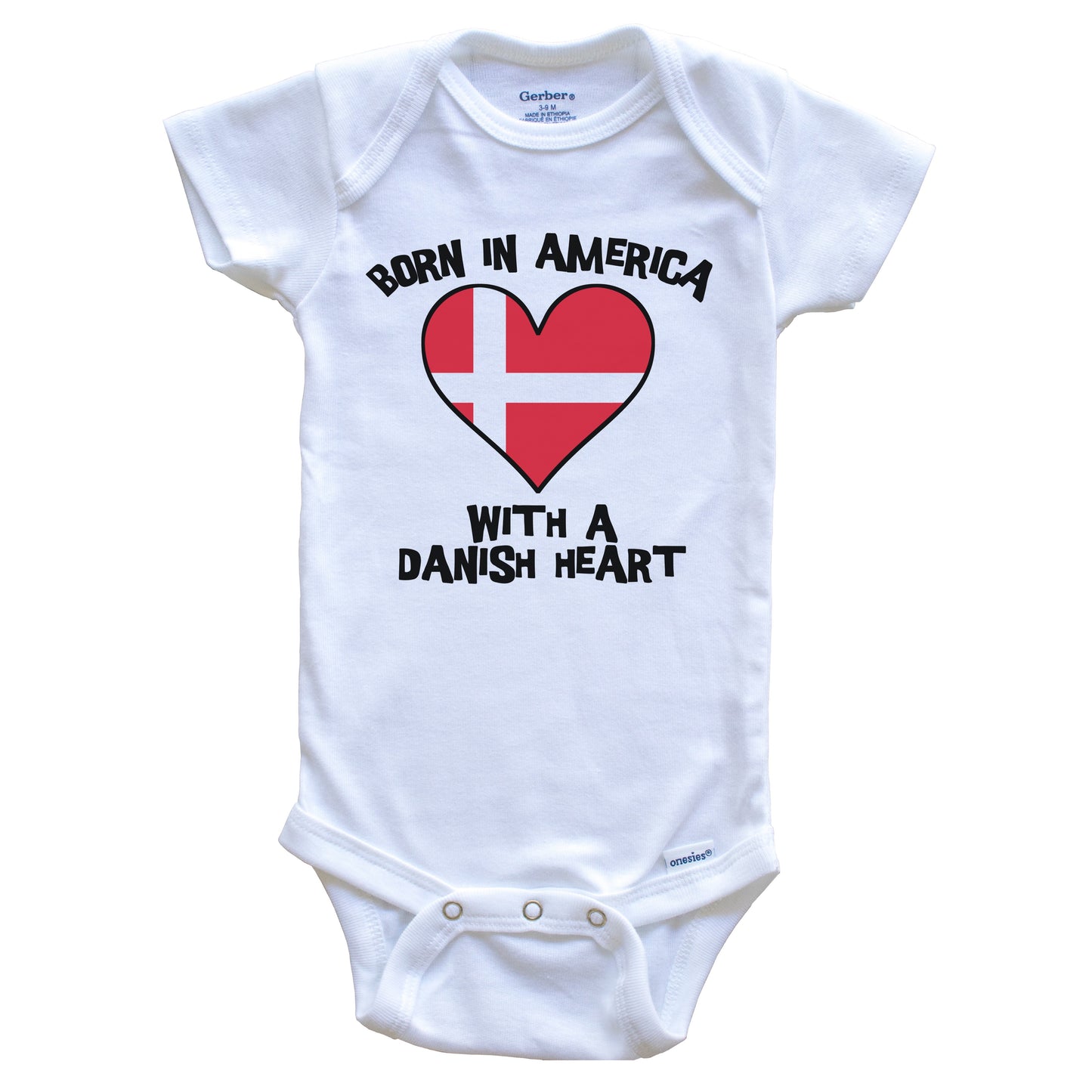 Born In America With A Danish Heart Baby Onesie Denmark Flag Baby Bodysuit