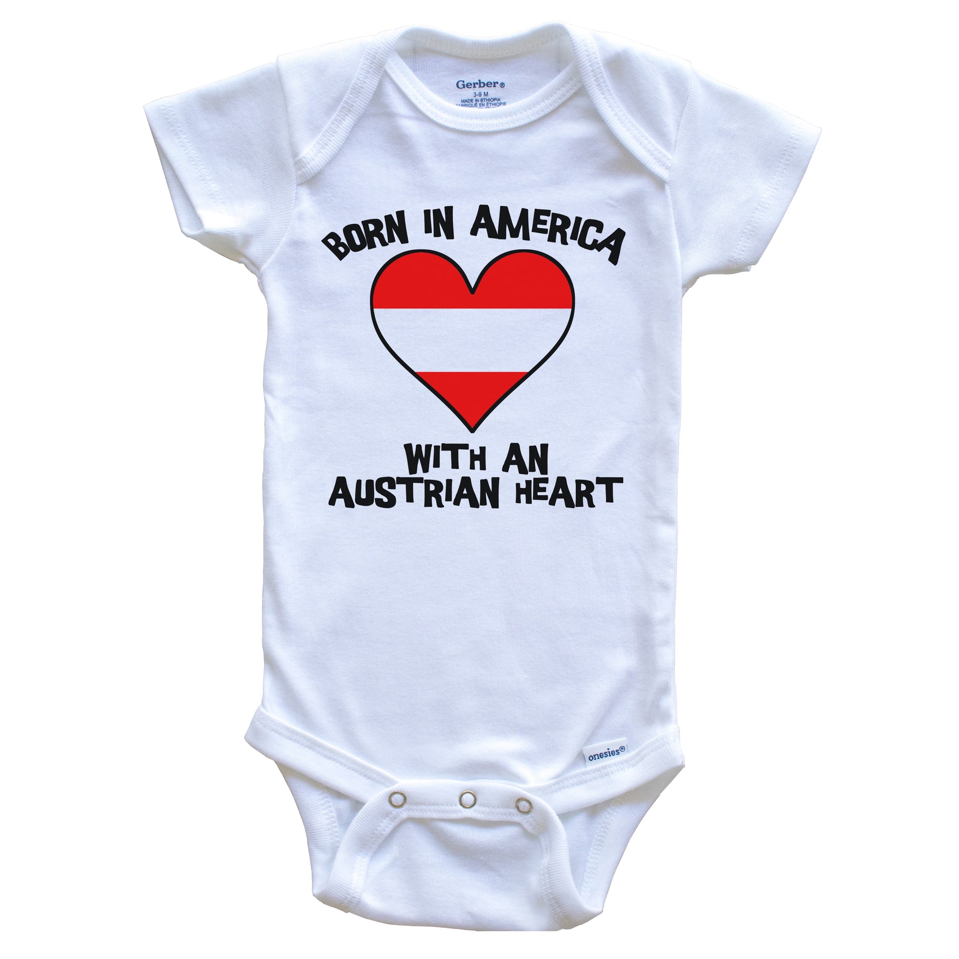 Born In America With An Austrian Heart Baby Onesie Austria Flag Baby Bodysuit