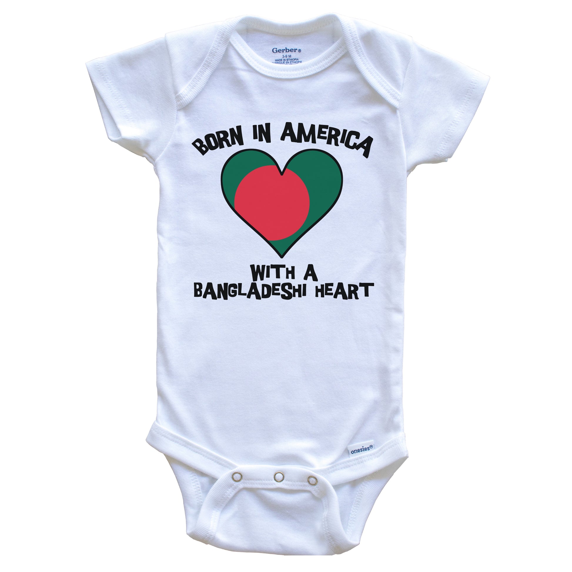 Born In America With A Bangladeshi Heart Baby Onesie Bangladesh Flag Baby Bodysuit