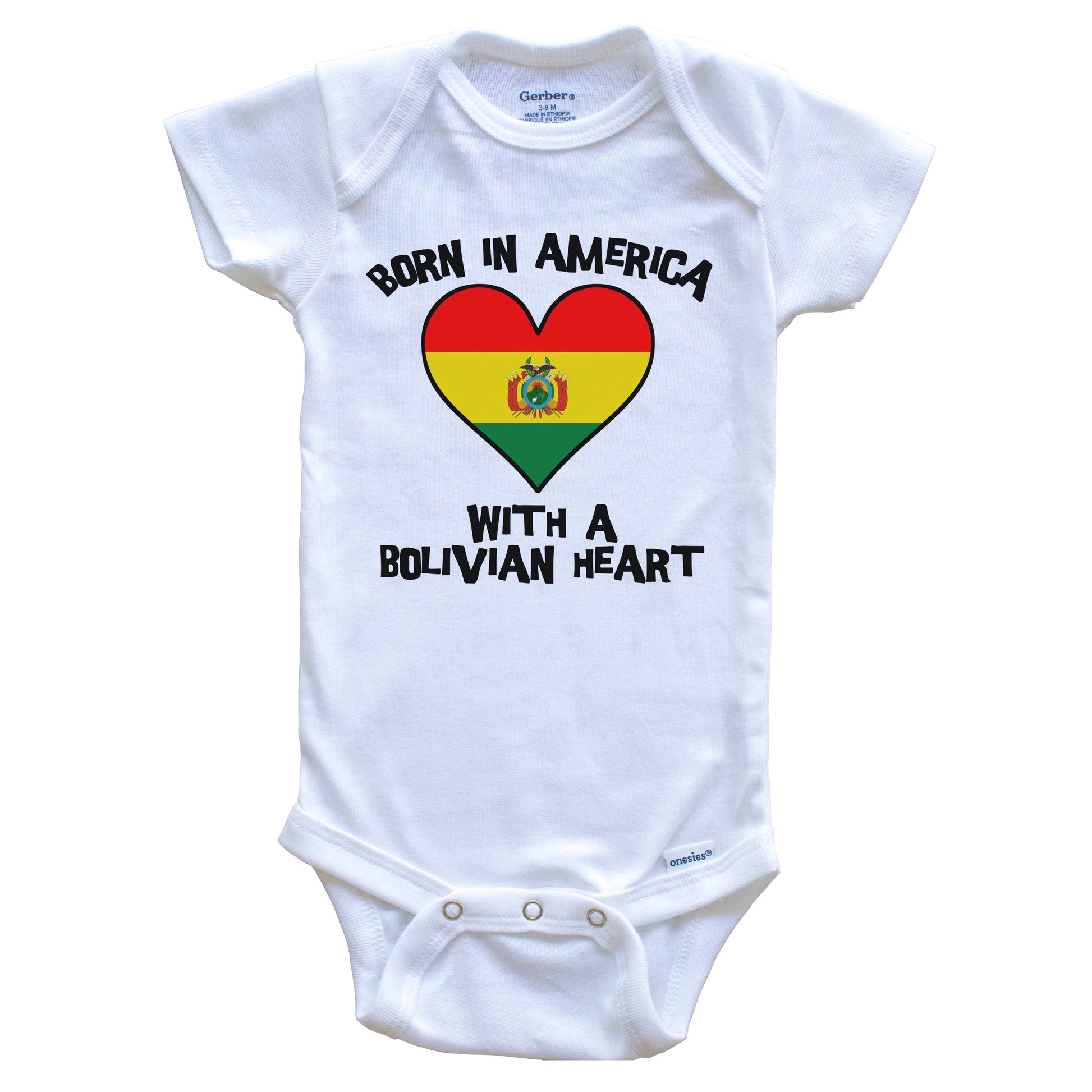 Born In America With A Bolivian Heart Baby Onesie Bolivia Flag Baby Bodysuit
