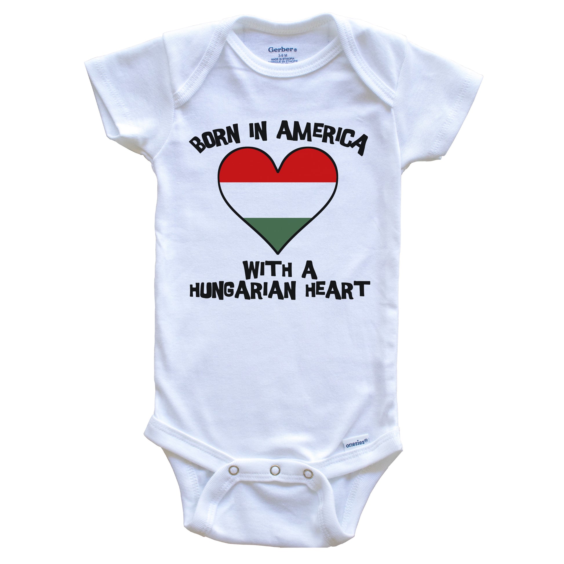 Born In America With A Hungarian Heart Baby Onesie Hungary Flag Baby Bodysuit