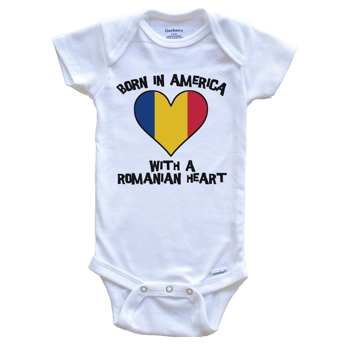 Born In America With A Romanian Heart Baby Onesie Romania Flag Baby Bodysuit