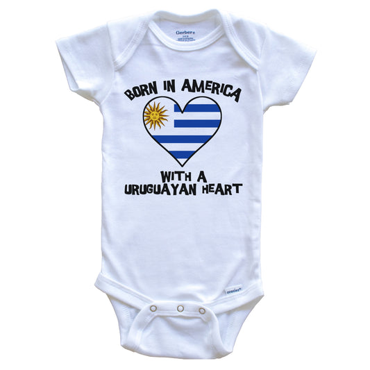 Born In America With A Uruguayan Heart Baby Onesie Uruguay Flag Baby Bodysuit