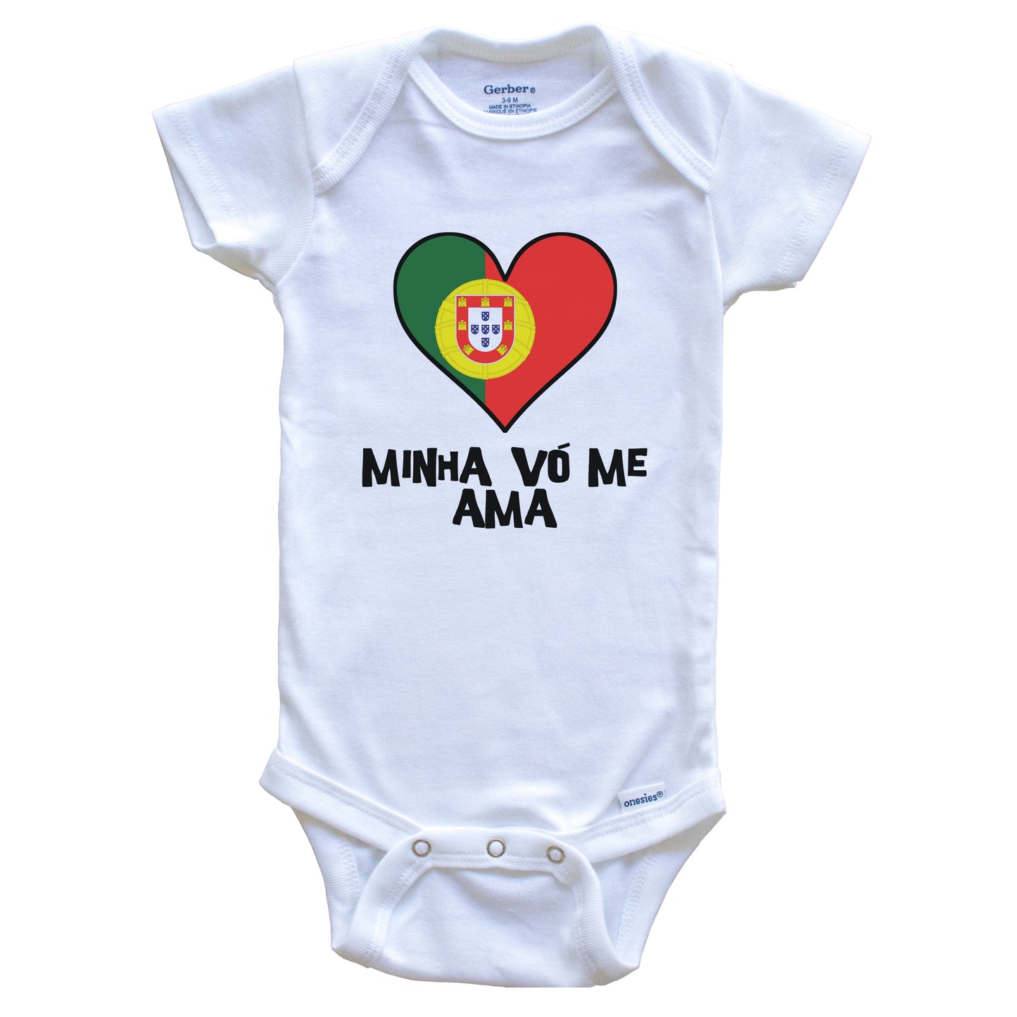 My Grandma Loves Me Portuguese Language Portugal Flag Heart Baby Onesie - Minha vó me ama