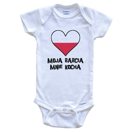 My Grandma Loves Me Polish Language Poland Flag Heart Baby Onesie - Moja babcia mnie kocha