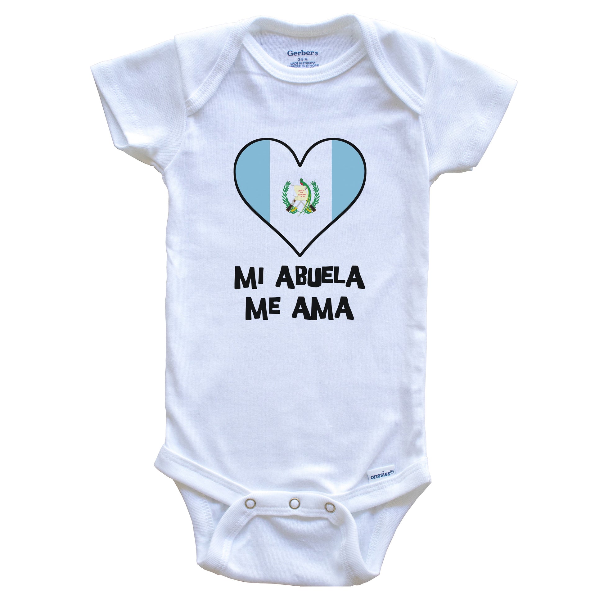 My Grandma Loves Me Spanish Language Guatemala Flag Heart Baby Onesie - Mi abuela me ama