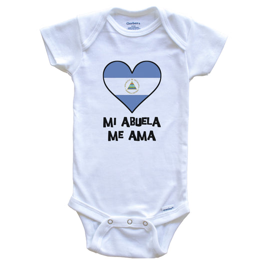 My Grandma Loves Me Spanish Language Nicaragua Flag Heart Baby Onesie - Mi abuela me ama