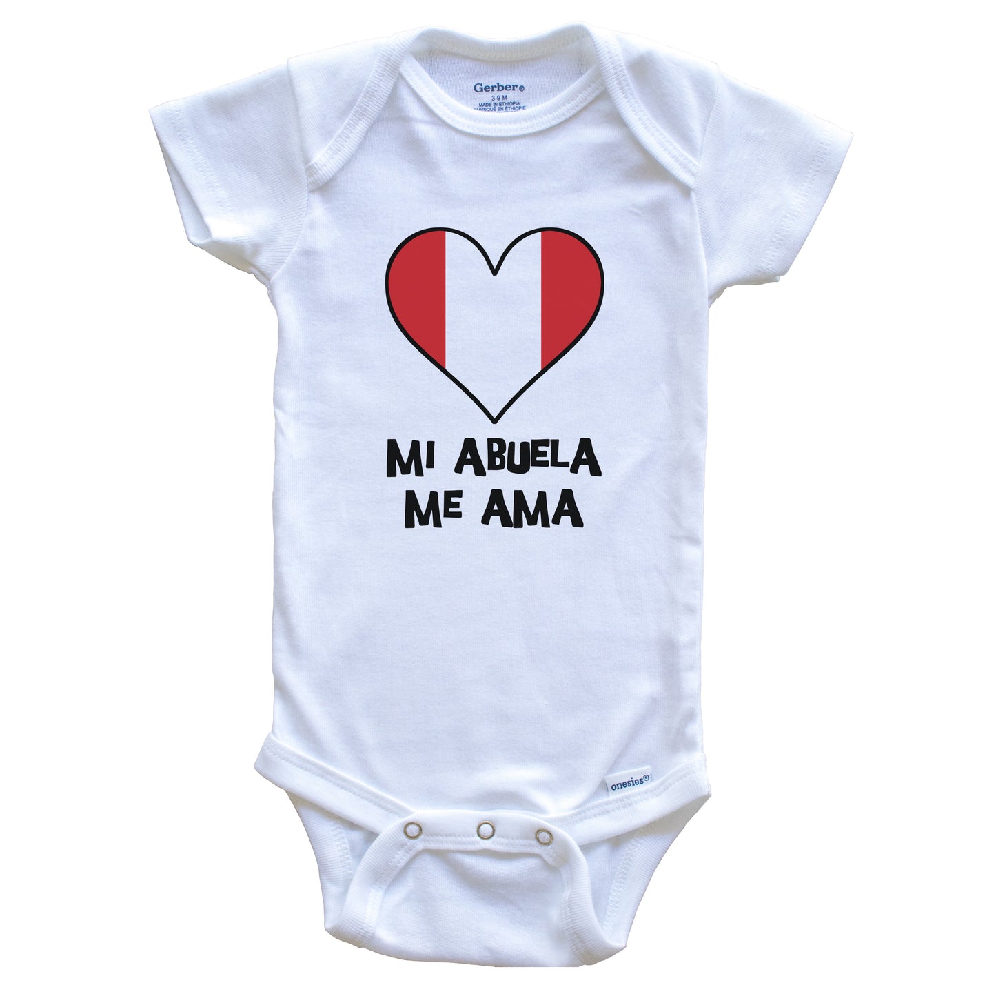 My Grandma Loves Me Spanish Language Peru Flag Heart Baby Onesie - Mi abuela me ama