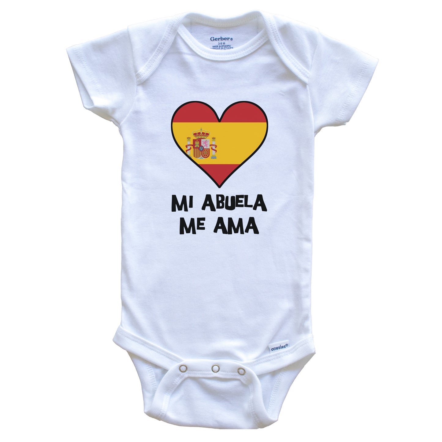 My Grandma Loves Me Spanish Language Spain Flag Heart Baby Onesie - Mi abuela me ama