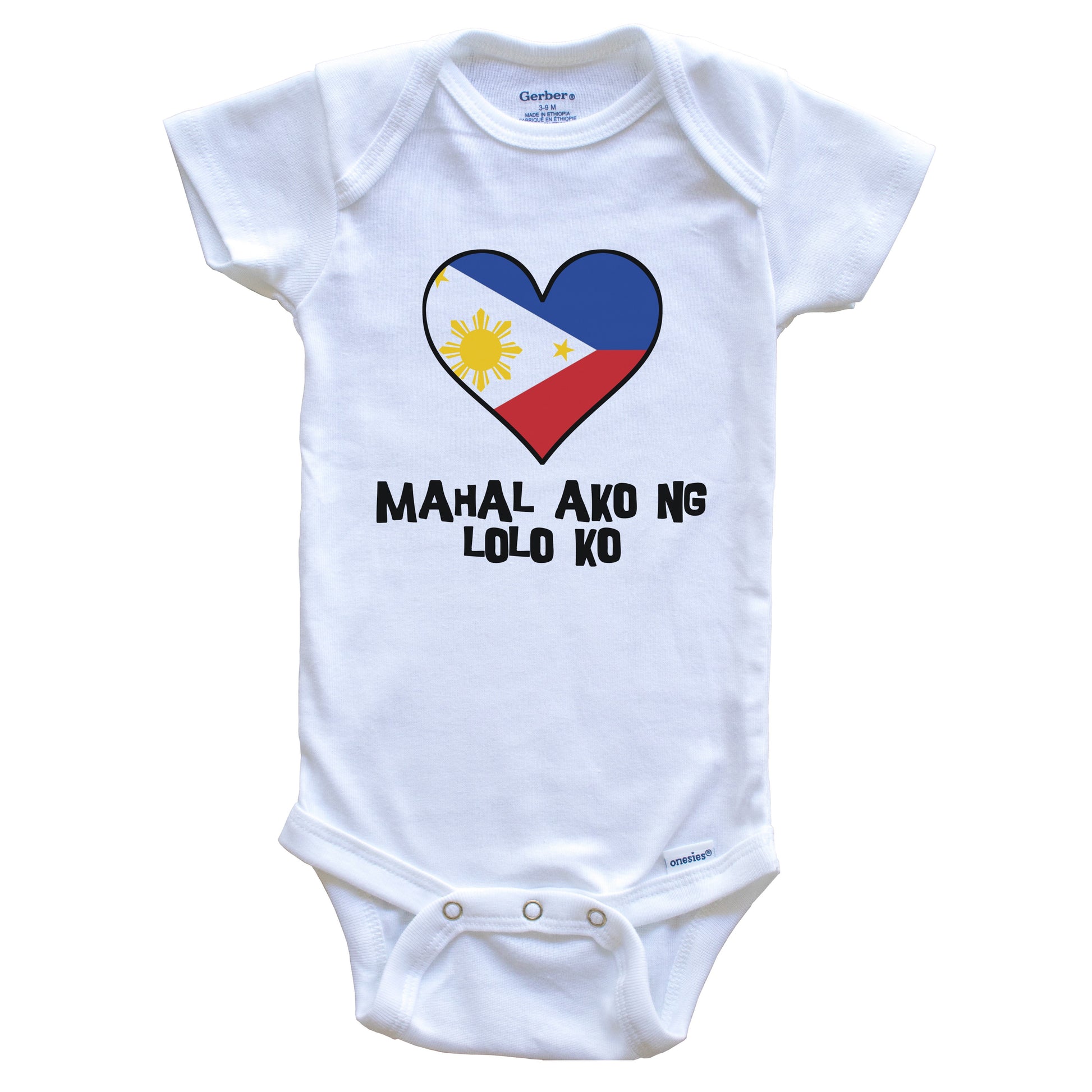 My Grandpa Loves Me Filipino Language Philippines Flag Heart Baby Onesie - Mahal ako ng lolo ko