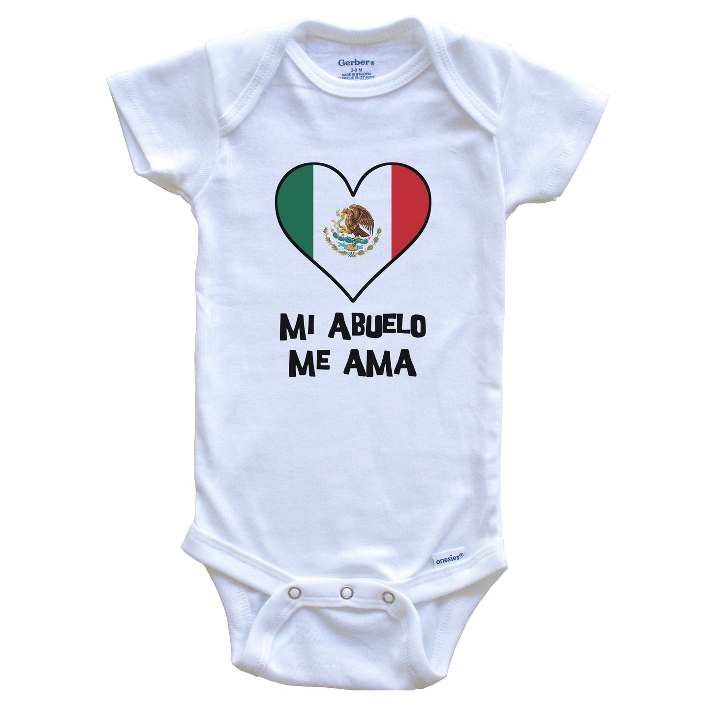 My Grandpa Loves Me Spanish Language Mexico Flag Heart Baby Onesie - Mi abuelo me ama
