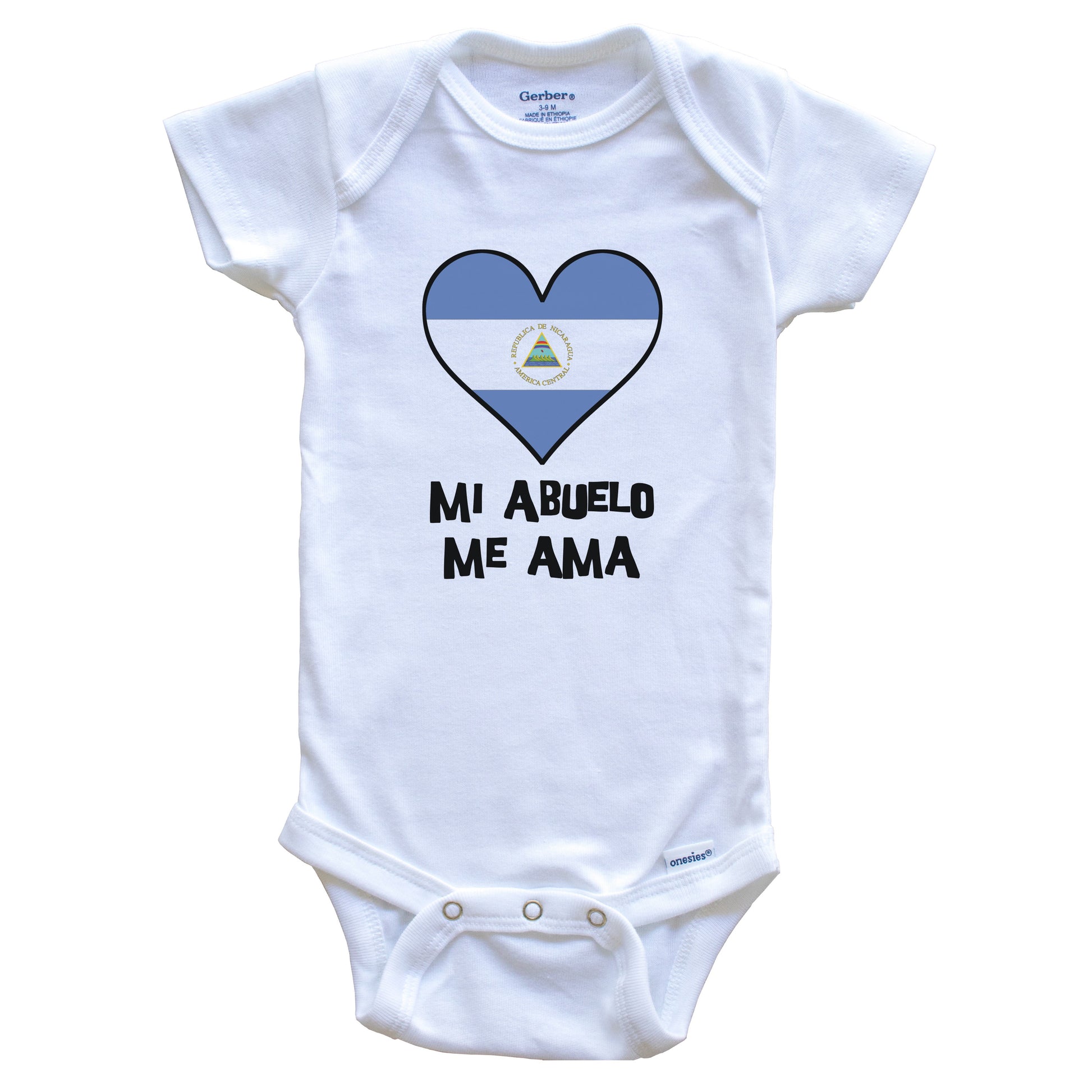 My Grandpa Loves Me Spanish Language Nicaragua Flag Heart Baby Onesie - Mi abuelo me ama