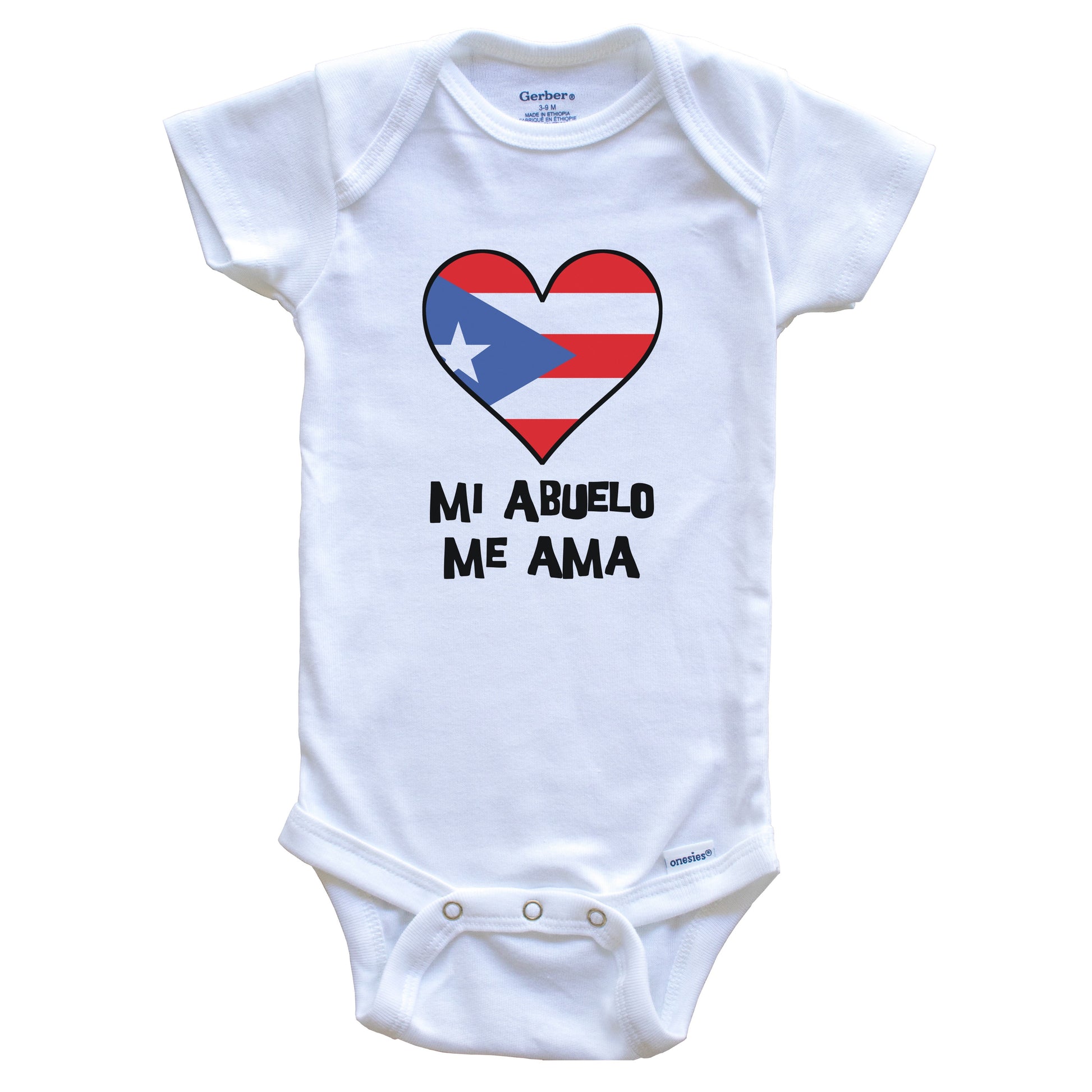 My Grandpa Loves Me Spanish Language Puerto Rico Flag Heart Baby Onesie - Mi abuelo me ama