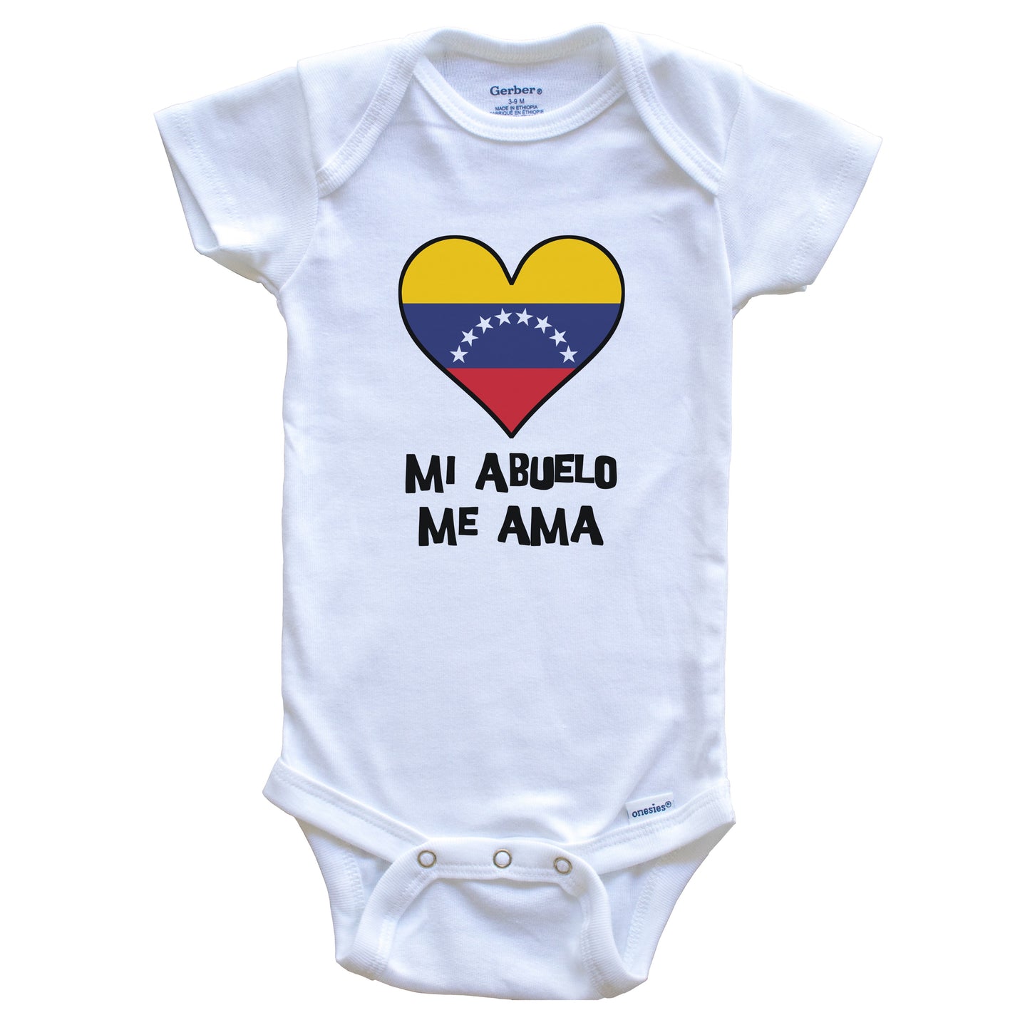 My Grandpa Loves Me Spanish Language Venezuela Flag Heart Baby Onesie - Mi abuelo me ama