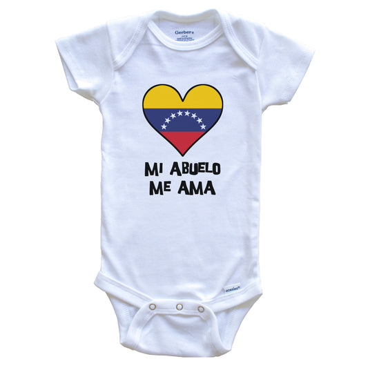 My Grandpa Loves Me Spanish Language Venezuela Flag Heart Baby Onesie - Mi abuelo me ama