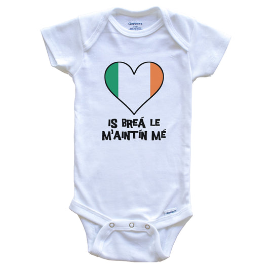 My Aunt Loves Me Irish Language Ireland Flag Heart Baby Onesie - Is breá le m’aintín mé