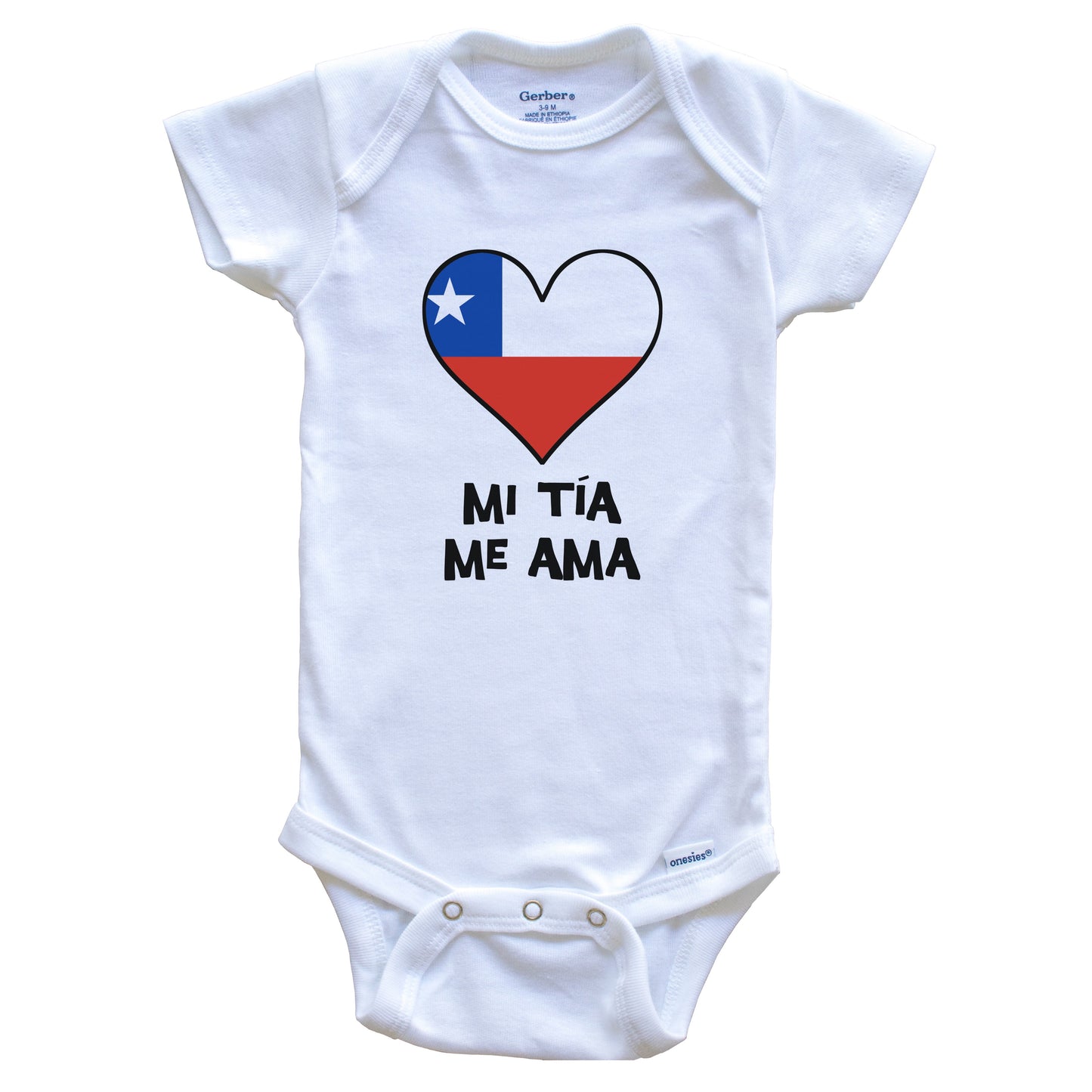 My Aunt Loves Me Spanish Language Chile Flag Heart Baby Onesie - Mi tía me ama