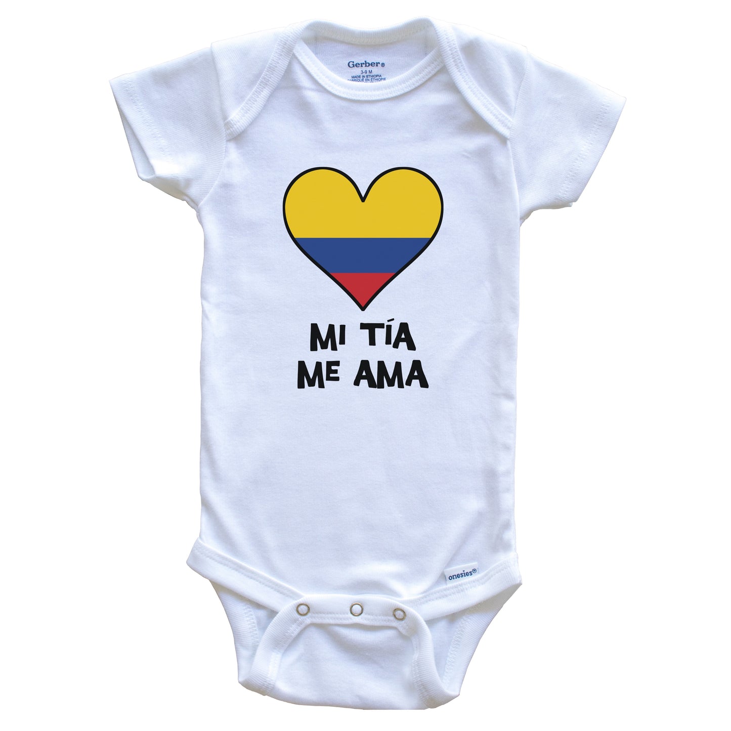 My Aunt Loves Me Spanish Language Colombia Flag Heart Baby Onesie - Mi tía me ama