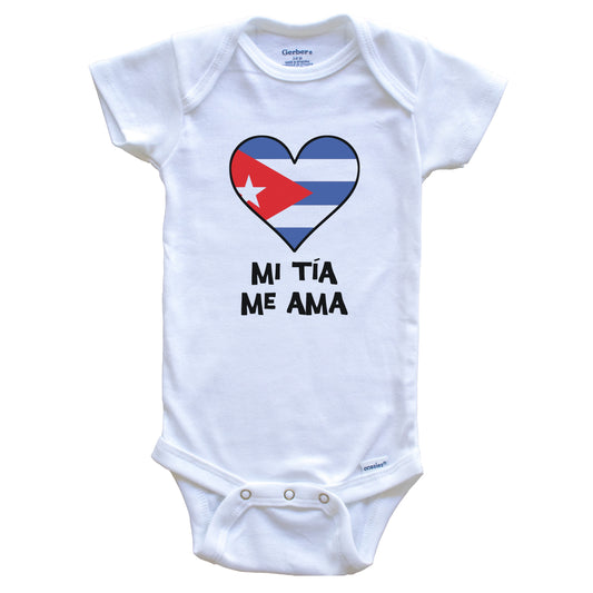 My Aunt Loves Me Spanish Language Cuba Flag Heart Baby Onesie - Mi tía me ama