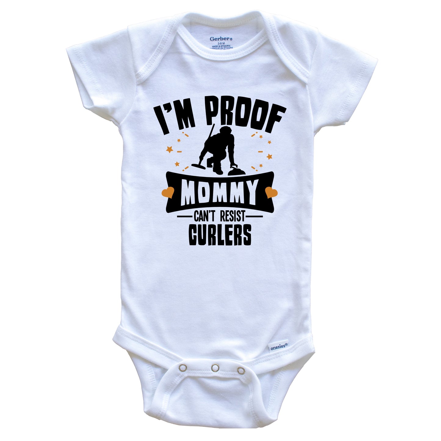 Funny Curling Onesie - I'm Proof Mommy Can't Resist Curlers Baby Bodysuit