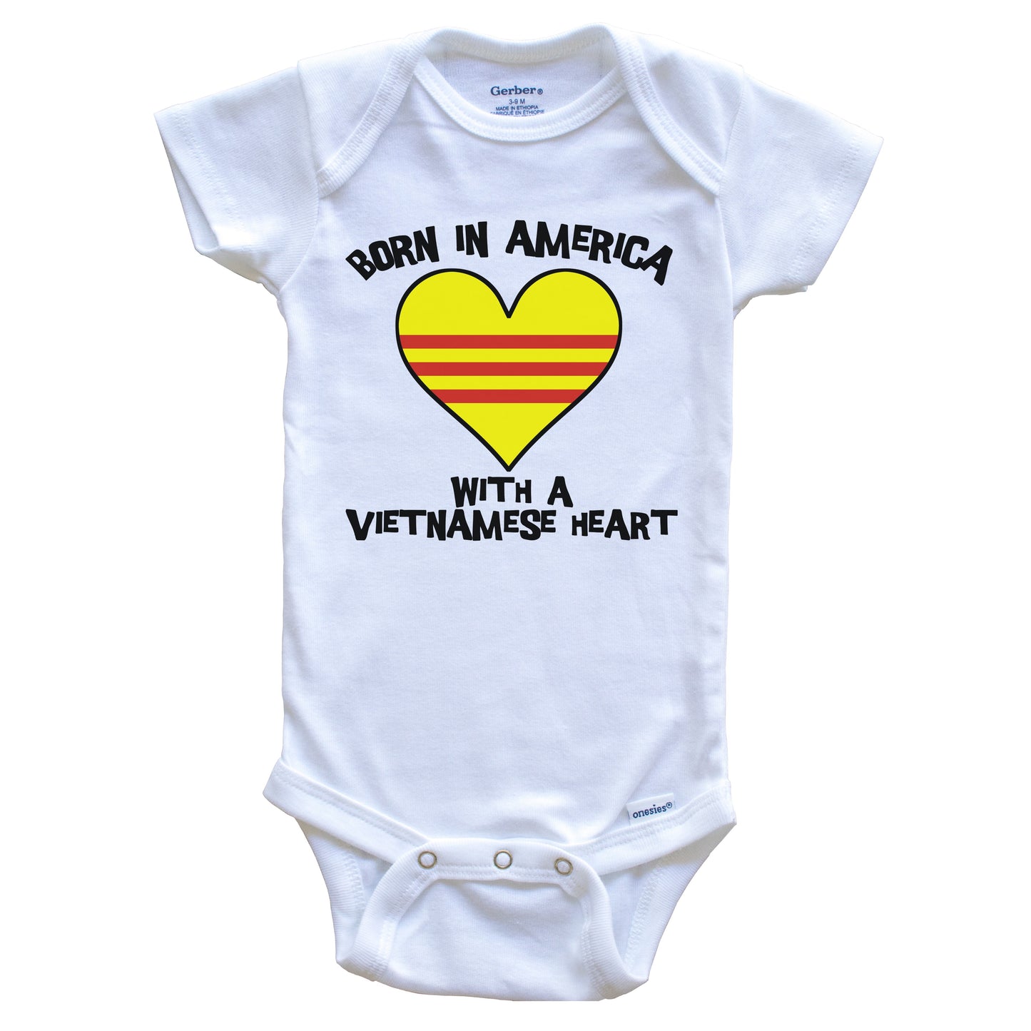 Born In America With A Vietnamese Heart Baby Onesie Vietnam Flag Baby Bodysuit