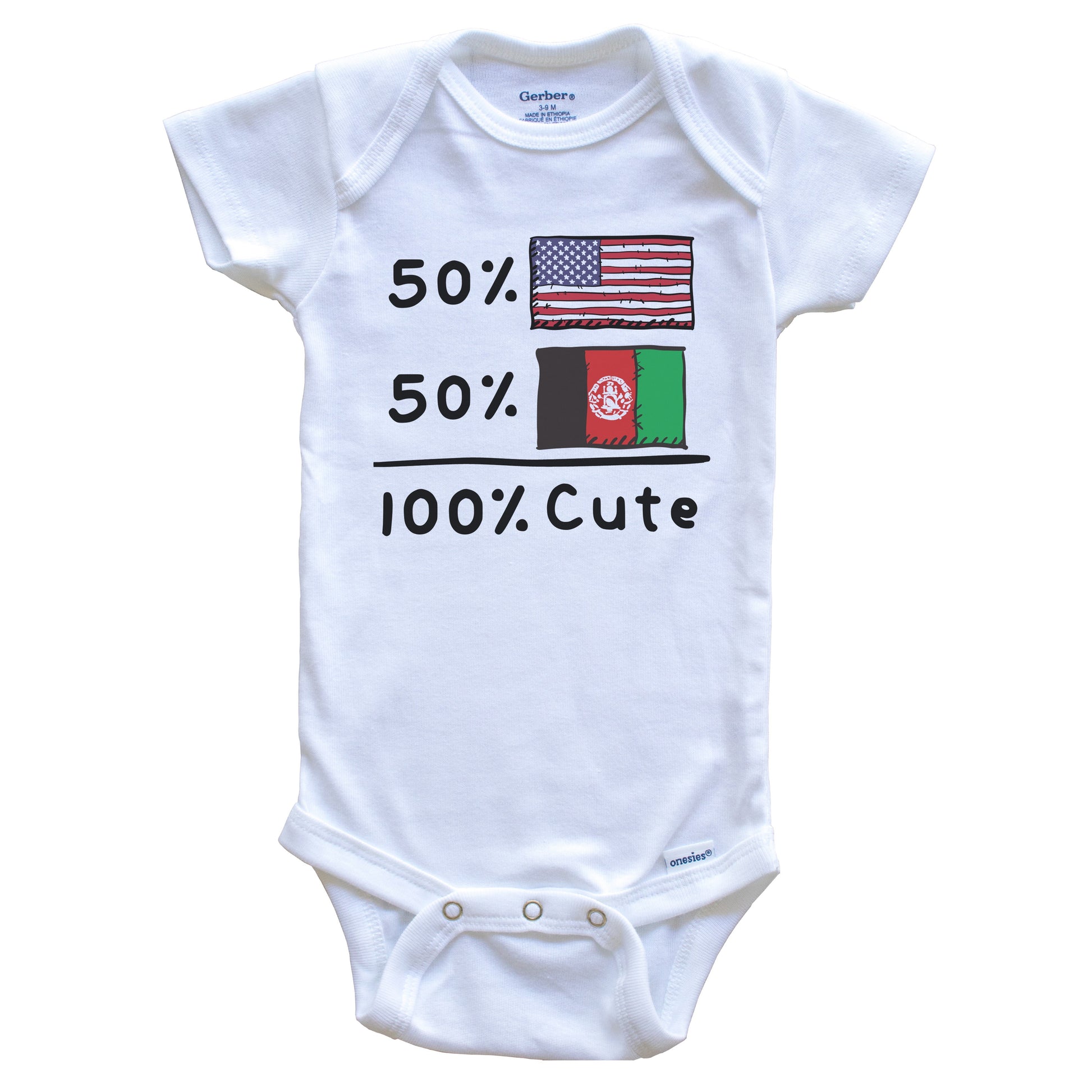 50% American 50% Afghan 100% Cute Afghanistan USA Flags Baby Onesie