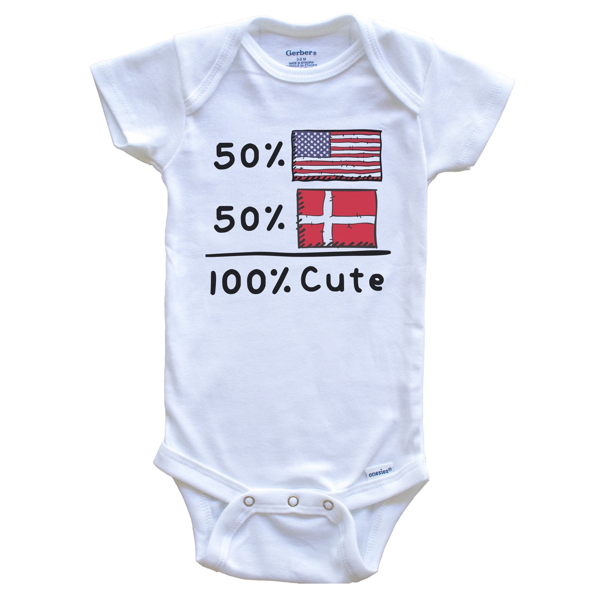 50% American 50% Danish 100% Cute Denmark USA Flags Baby Onesie