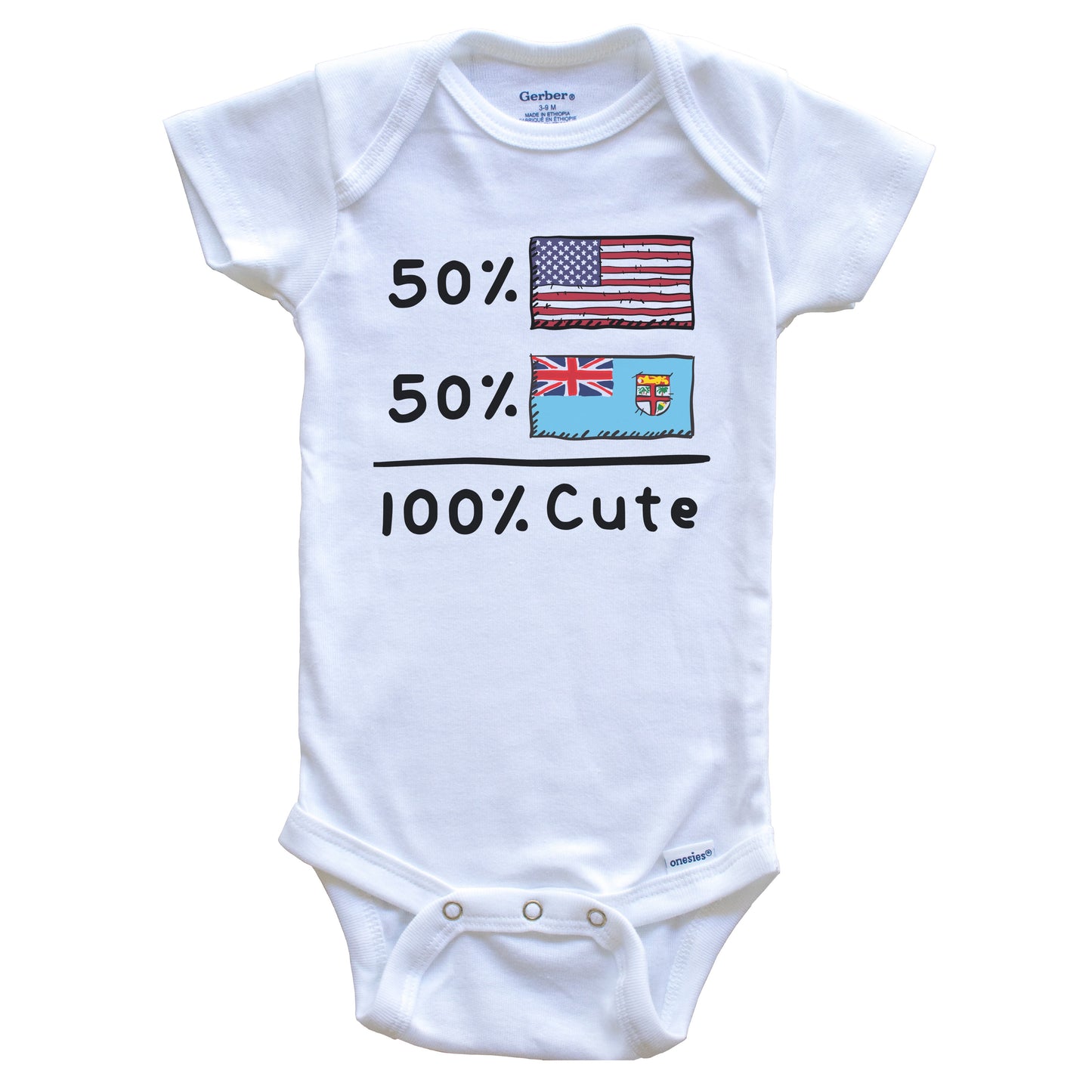 50% American 50% Fijian 100% Cute Fiji USA Flags Baby Onesie