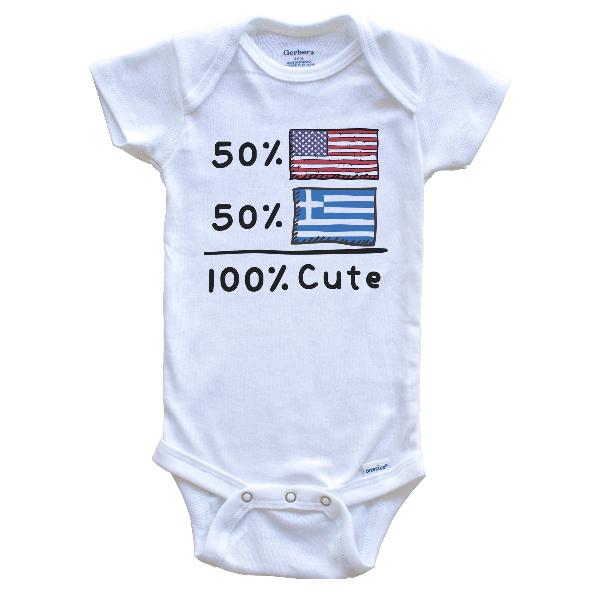 50% American 50% Greek 100% Cute Greece USA Flags Baby Onesie