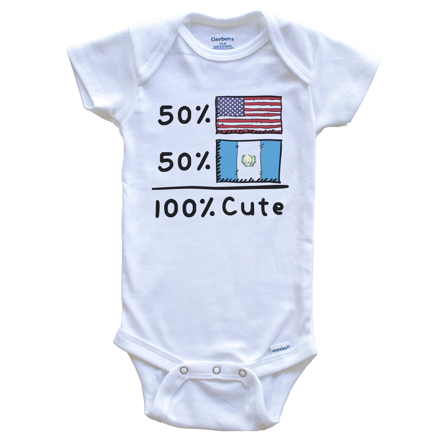 50% American 50% Guatemalan 100% Cute Guatemala USA Flags Baby Onesie