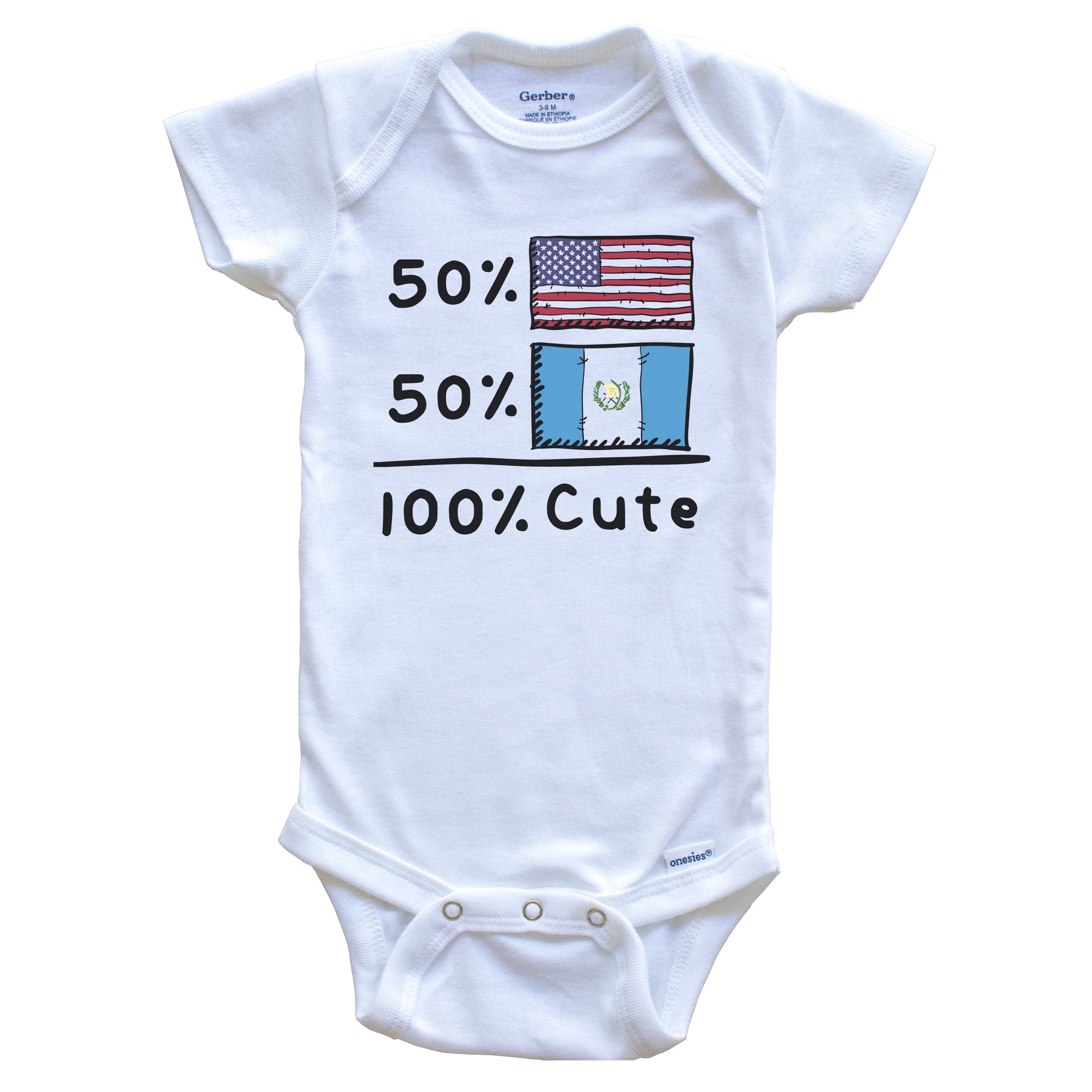 50% American 50% Guatemalan 100% Cute Guatemala USA Flags Baby Onesie