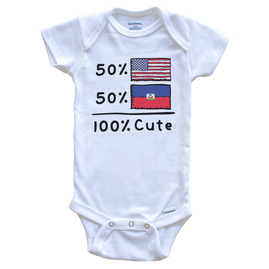 50% American 50% Haitian 100% Cute Haiti USA Flags Baby Onesie