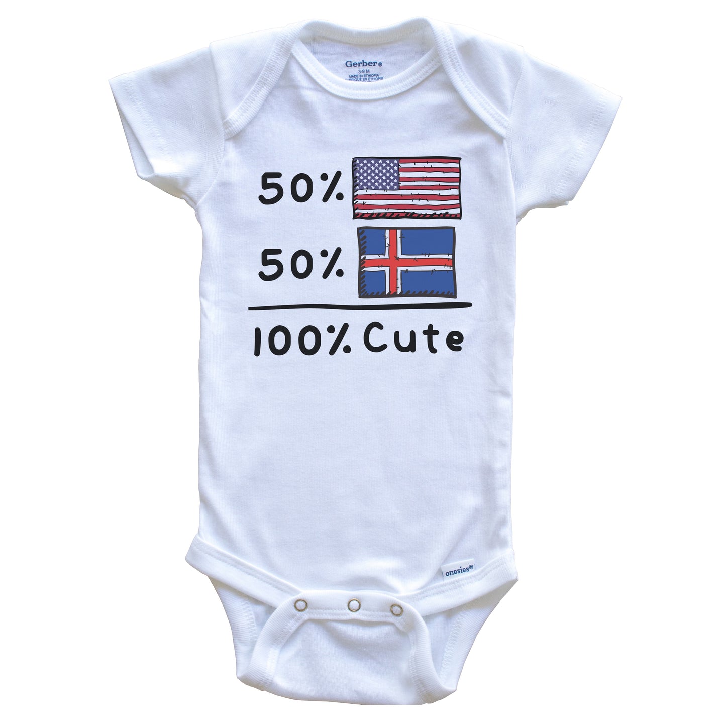 50% American 50% Icelandic 100% Cute Iceland USA Flags Baby Onesie