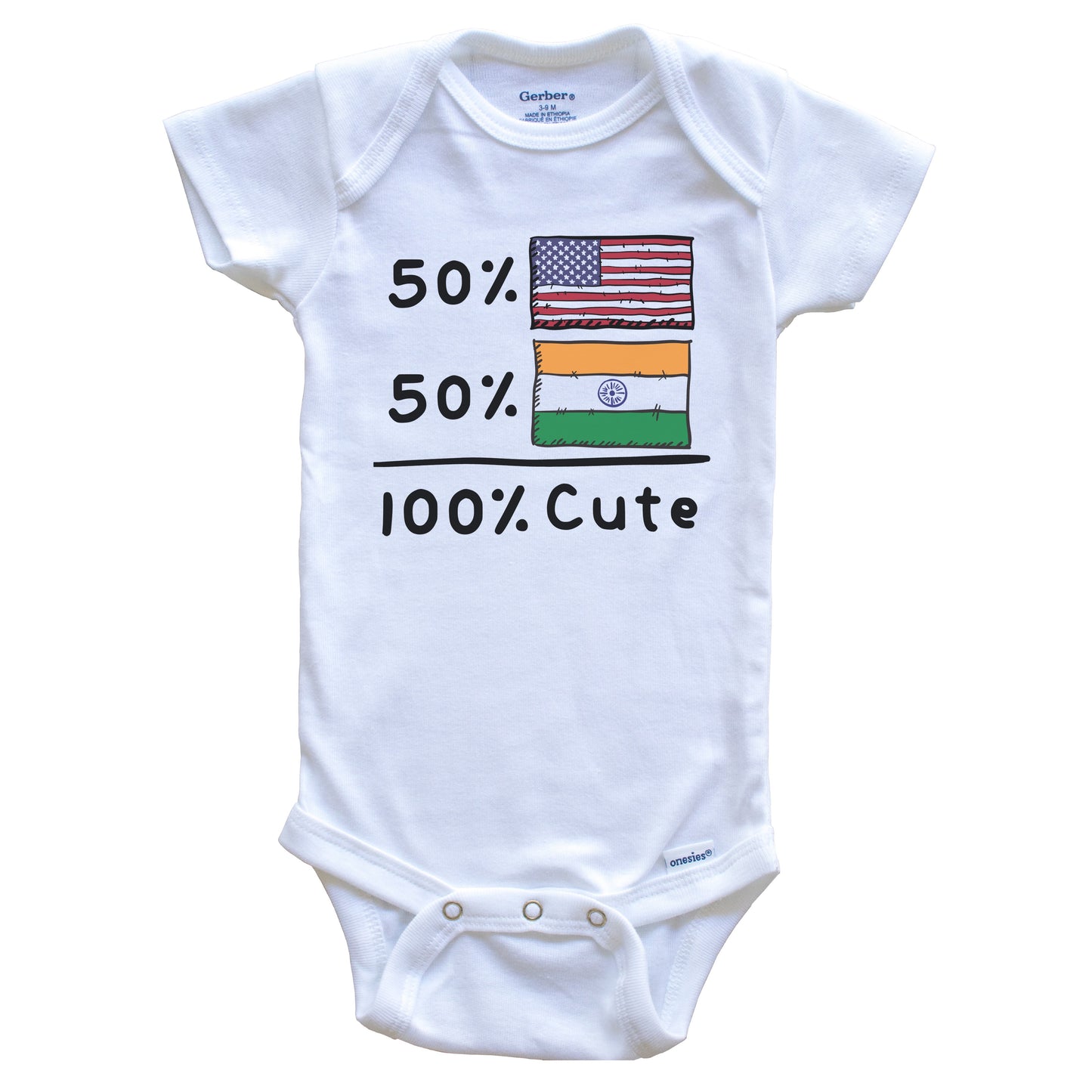 50% American 50% Indian 100% Cute India USA Flags Baby Onesie